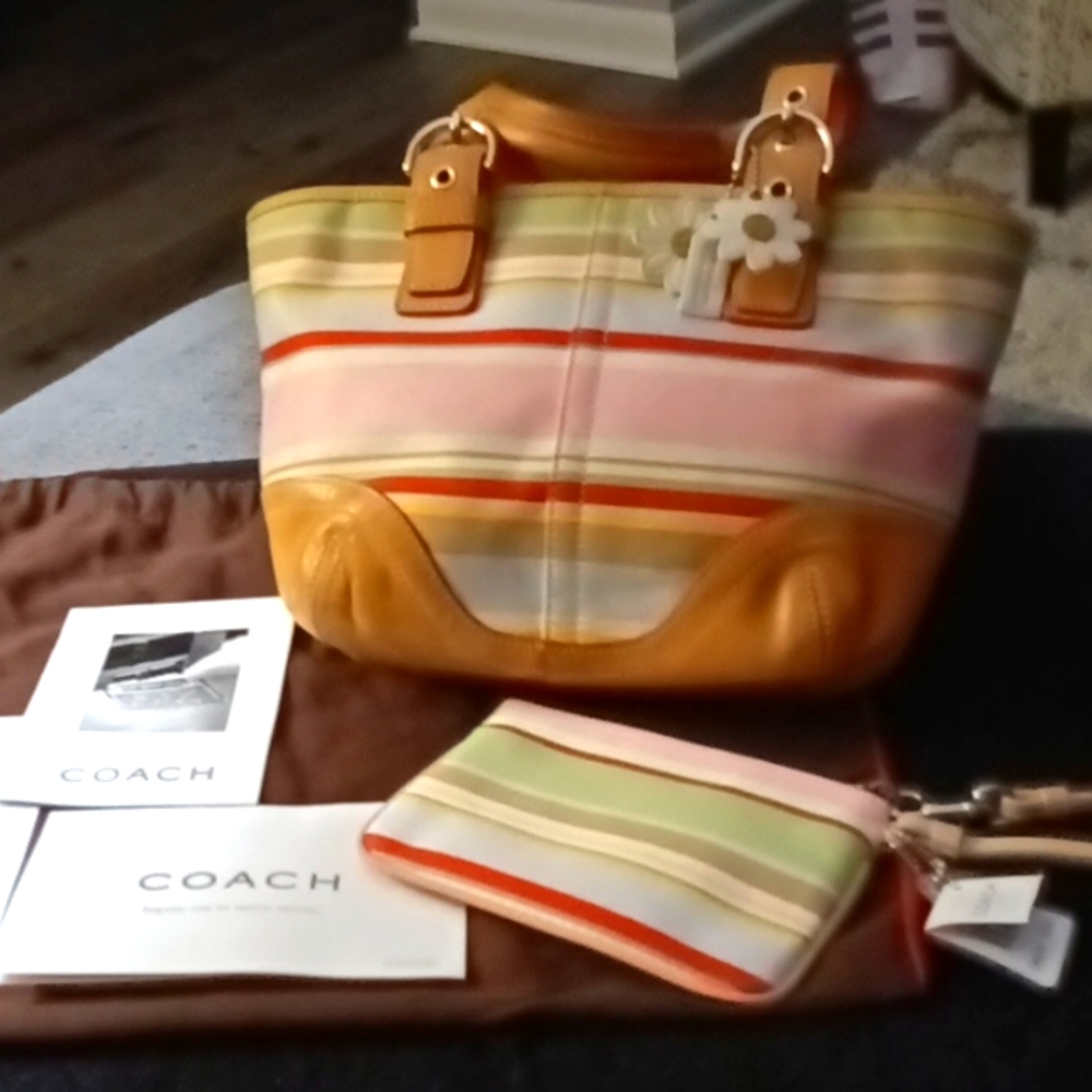 Coach bucket multi color purse with matching wtistlet